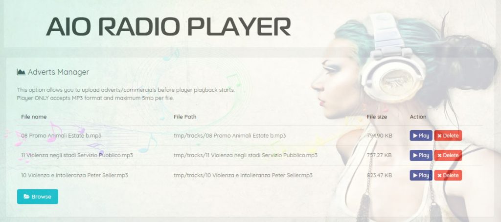 AIO Radio Player Adverts Manager
