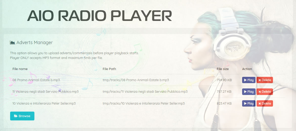 AIO Radio Player Adverts Commercials Manager