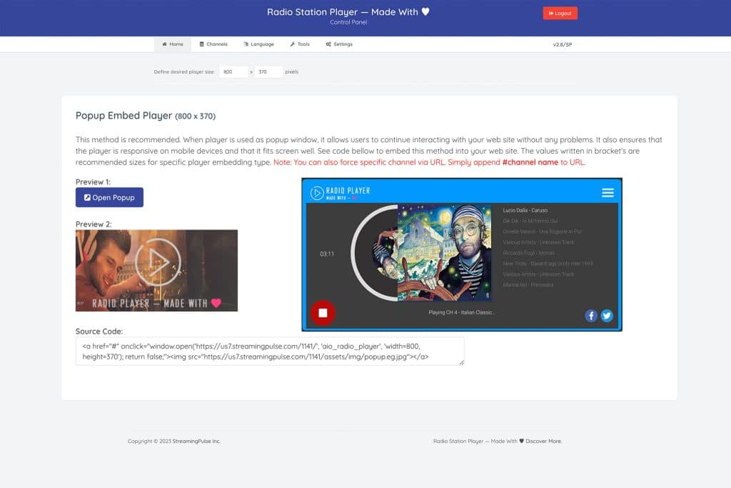 Radio Player Pop-up Embed