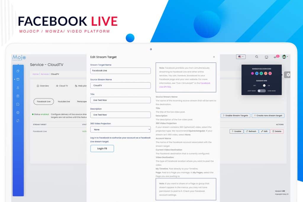 Facebook Stream Target Settings