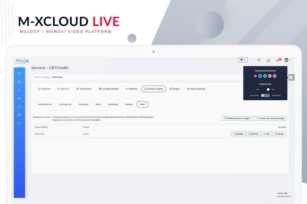 M-XCloud RTMP Stream Target