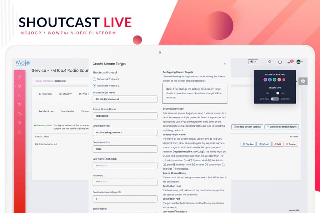Wowza Stream Target to Shoutcast stream