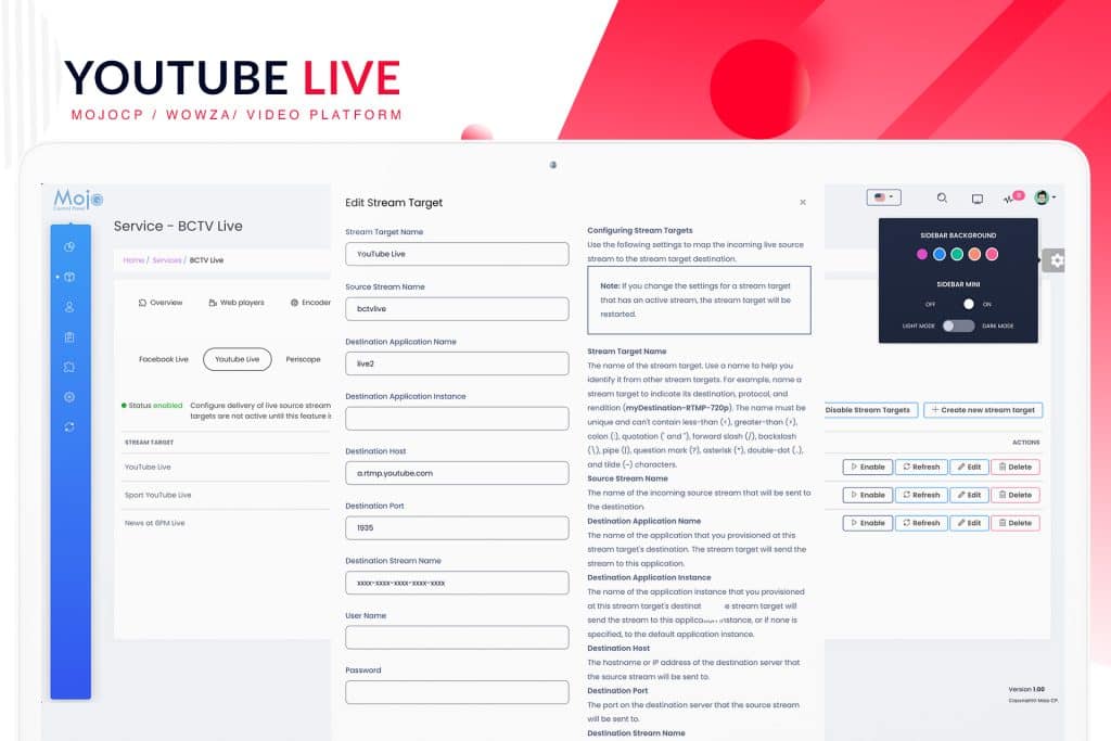 YouTube Stream Target Configurations