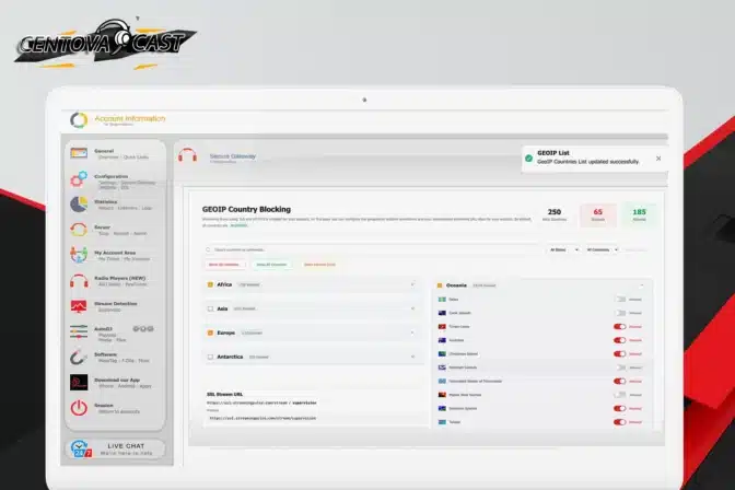 Centova Cast GeoIP Blocking