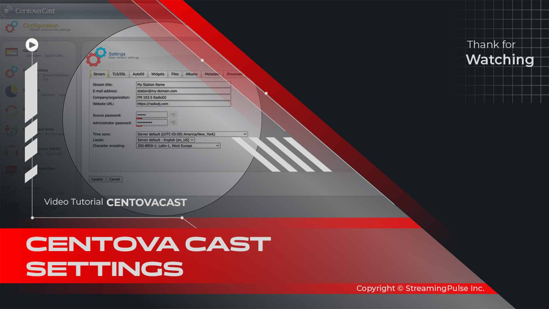 Broadcast settings for Centova Cast